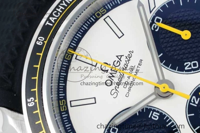 Speedmaster Racing Master SS HKF Best Edition White Black Dial on Black Rubber Strap A7750
