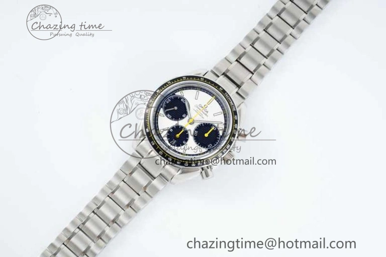 Speedmaster Racing Master SS HKF Best Edition White Black Dial on SS Bracelet A7750