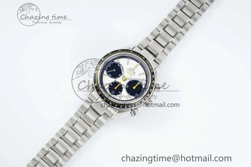 Speedmaster Racing Master SS HKF Best Edition White Black Dial on SS Bracelet A7750