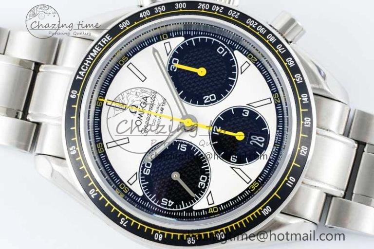Speedmaster Racing Master SS HKF Best Edition White Black Dial on SS Bracelet A7750