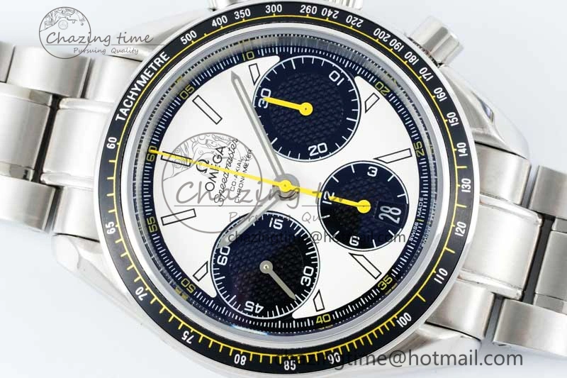 Speedmaster Racing Master SS HKF Best Edition White Black Dial on SS Bracelet A7750