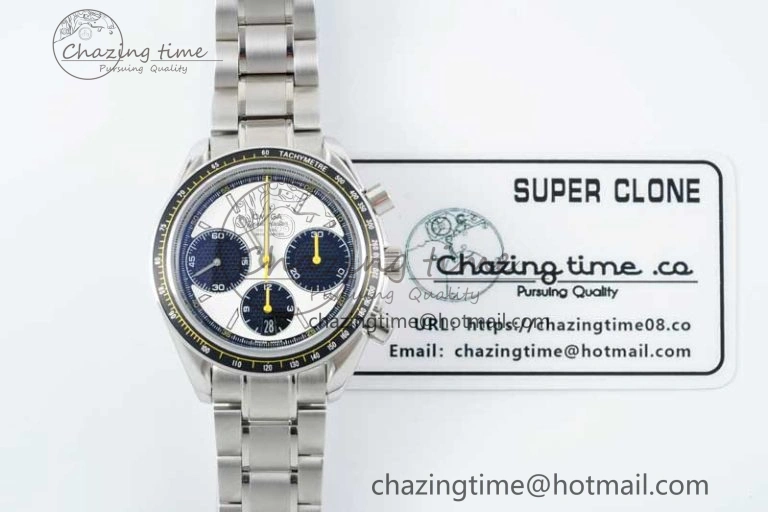 Speedmaster Racing Master SS HKF Best Edition White Black Dial on SS Bracelet A7750