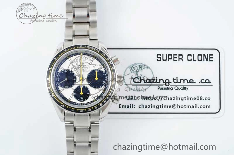 Speedmaster Racing Master SS HKF Best Edition White Black Dial on SS Bracelet A7750