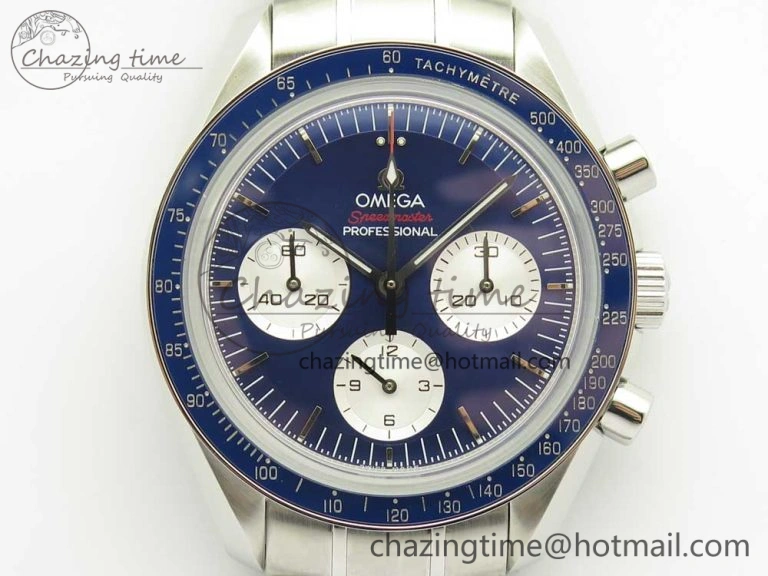 Speedmaster SS Sapphire Crystal Panda Blue White Dial on SS Bracelet Manual Winding Chrono Movement