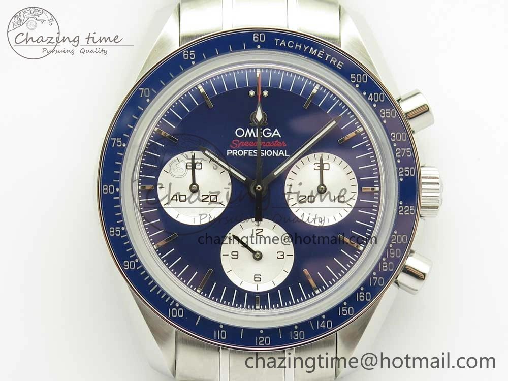 Speedmaster SS Sapphire Crystal Panda Blue White Dial on SS Bracelet Manual Winding Chrono Movement