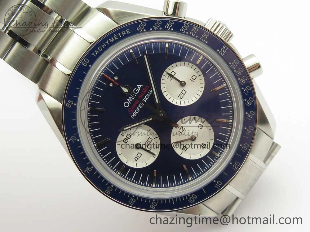 Speedmaster SS Sapphire Crystal Panda Blue White Dial on SS Bracelet Manual Winding Chrono Movement