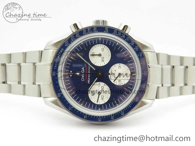 Speedmaster SS Sapphire Crystal Panda Blue White Dial on SS Bracelet Manual Winding Chrono Movement
