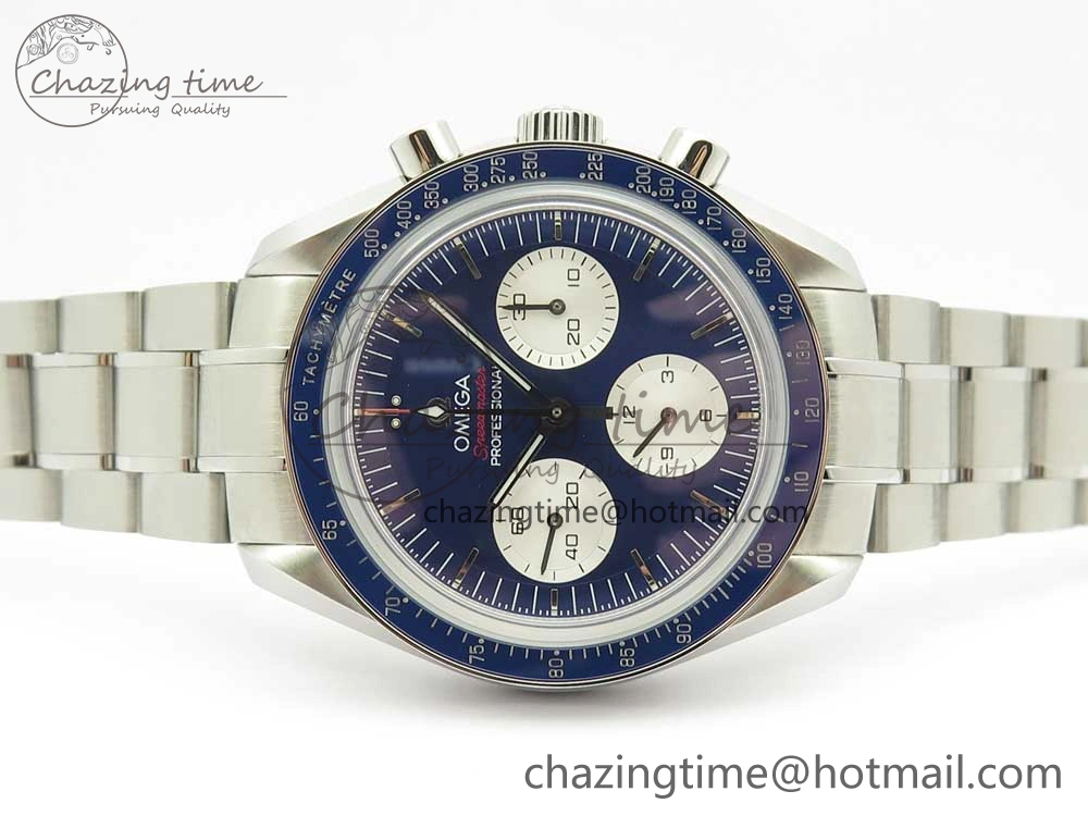 Speedmaster SS Sapphire Crystal Panda Blue White Dial on SS Bracelet Manual Winding Chrono Movement