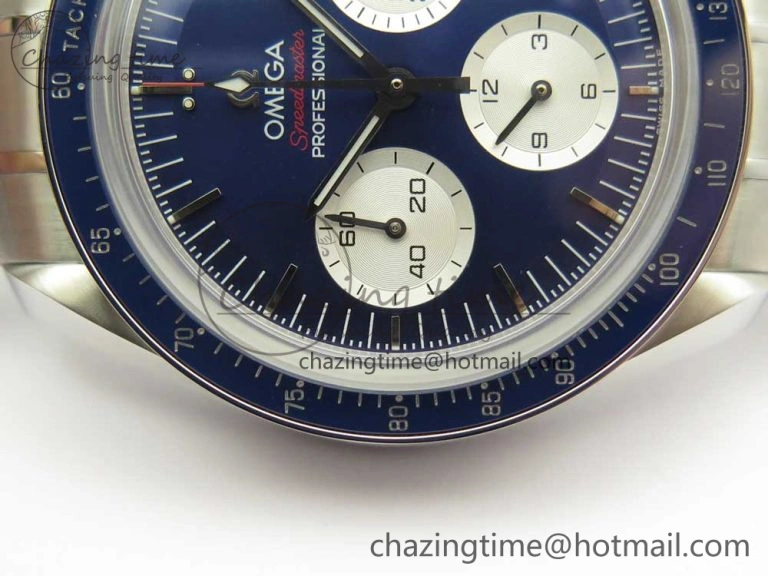 Speedmaster SS Sapphire Crystal Panda Blue White Dial on SS Bracelet Manual Winding Chrono Movement