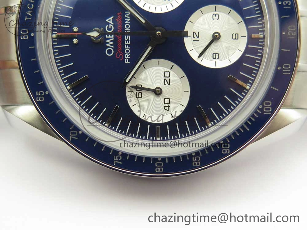 Speedmaster SS Sapphire Crystal Panda Blue White Dial on SS Bracelet Manual Winding Chrono Movement