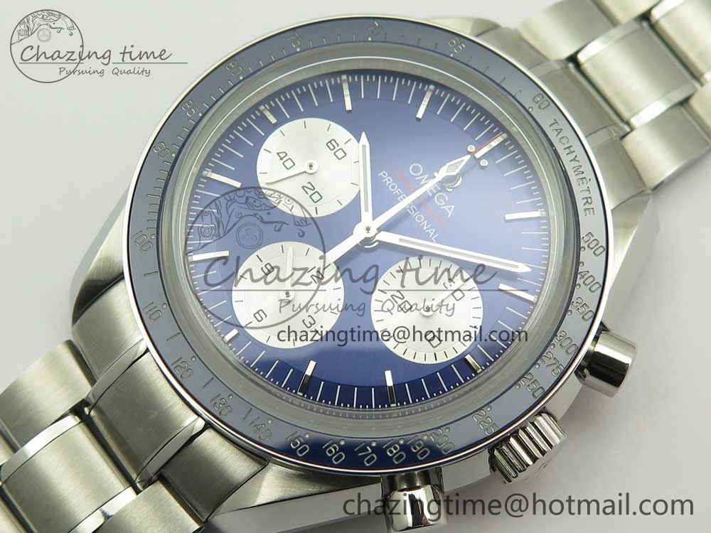 Speedmaster SS Sapphire Crystal Panda Blue White Dial on SS Bracelet Manual Winding Chrono Movement