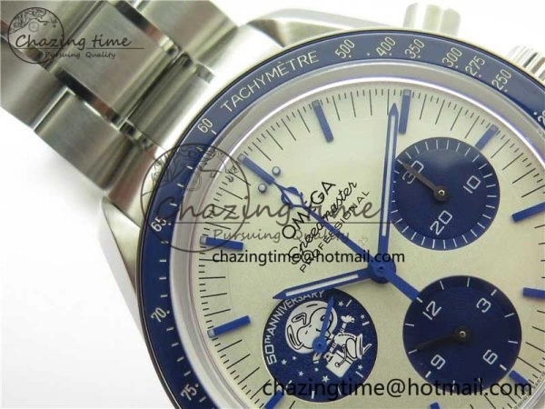 Speedmaster SS Snoopy Apollo OMF Best Edition White Dial on SS Bracelet Venus75