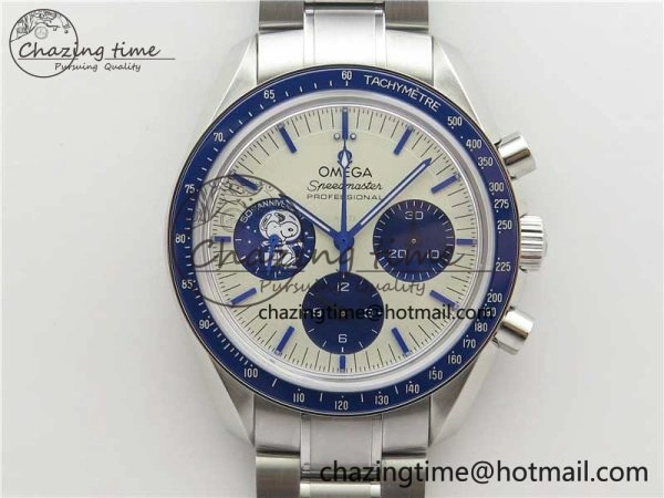 Speedmaster SS Snoopy Apollo OMF Best Edition White Dial on SS Bracelet Venus75