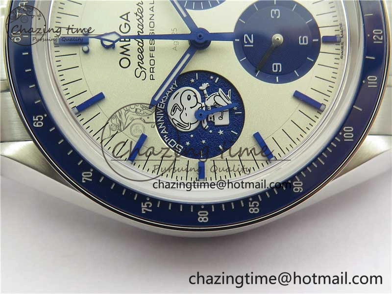 Speedmaster SS Snoopy Apollo OMF Best Edition White Dial on SS Bracelet Venus75