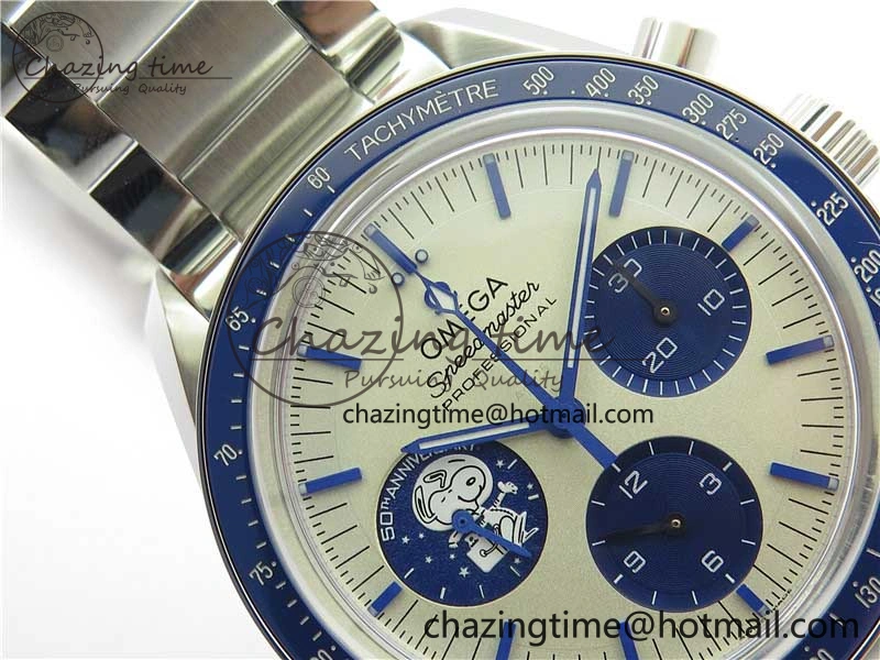 Speedmaster SS Snoopy Apollo OMF Best Edition White Dial on SS Flat link Bracelet Venus75