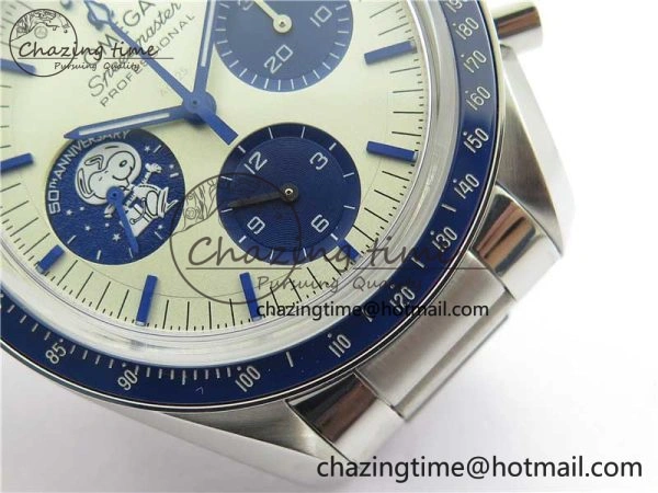 Speedmaster SS Snoopy Apollo OMF Best Edition White Dial on SS Flat link Bracelet Venus75