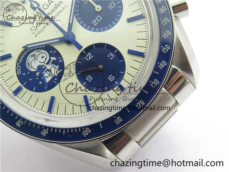Speedmaster SS Snoopy Apollo OMF Best Edition White Dial on SS Flat link Bracelet Venus75