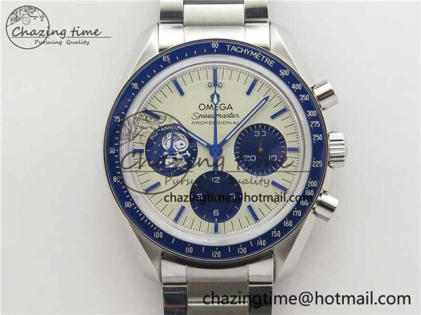 Speedmaster SS Snoopy Apollo OMF Best Edition White Dial on SS Flat link Bracelet Venus75