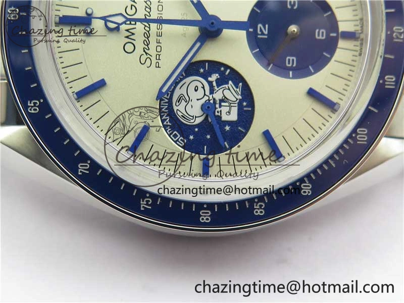 Speedmaster SS Snoopy Apollo OMF Best Edition White Dial on SS Flat link Bracelet Venus75