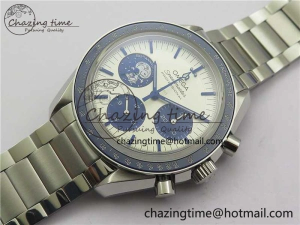 Speedmaster SS Snoopy Apollo OMF Best Edition White Dial on SS Flat link Bracelet Venus75