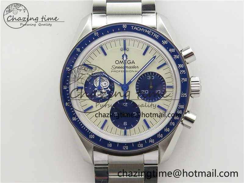 Speedmaster SS Snoopy Apollo OMF Best Edition White Dial on SS Flat link Bracelet Venus75
