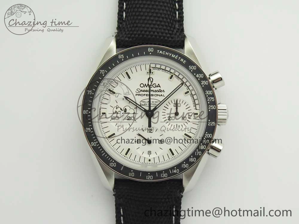 Speedmaster SS Snoopy OMF Best Edition White Dial on Nylon Strap Manual Winding Chrono Movement