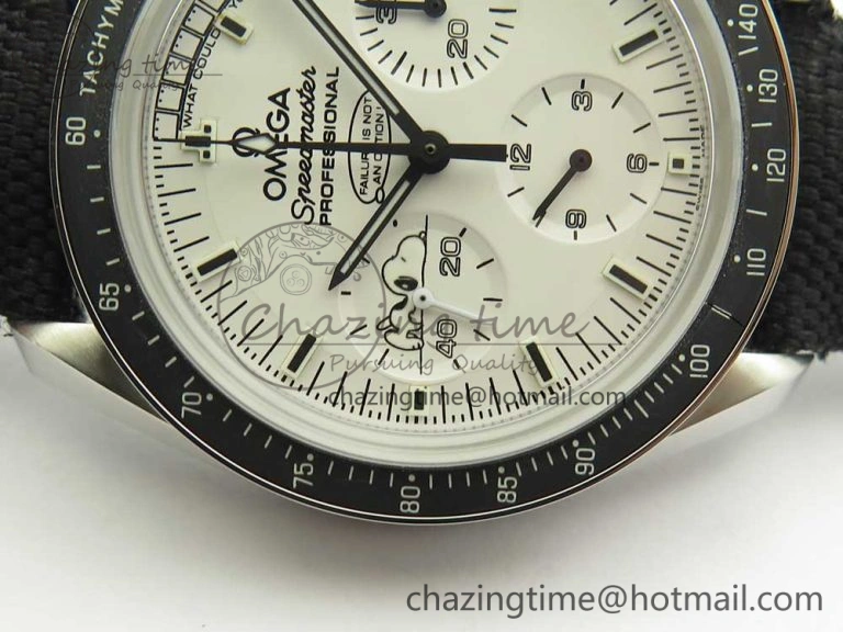 Speedmaster SS Snoopy OMF Best Edition White Dial on Nylon Strap Manual Winding Chrono Movement