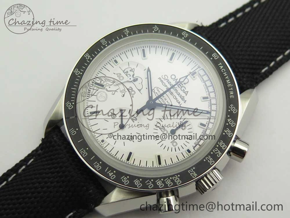 Speedmaster SS Snoopy OMF Best Edition White Dial on Nylon Strap Manual Winding Chrono Movement