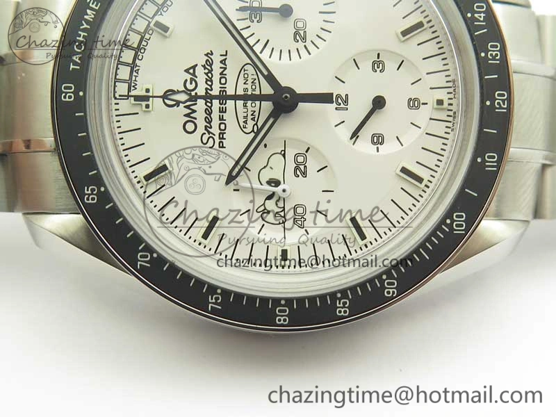 Speedmaster SS Snoopy OMF Best Edition White Dial on SS Bracelet Manual Winding Chrono Movement