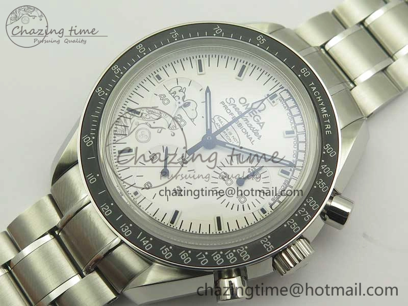 Speedmaster SS Snoopy OMF Best Edition White Dial on SS Bracelet Manual Winding Chrono Movement