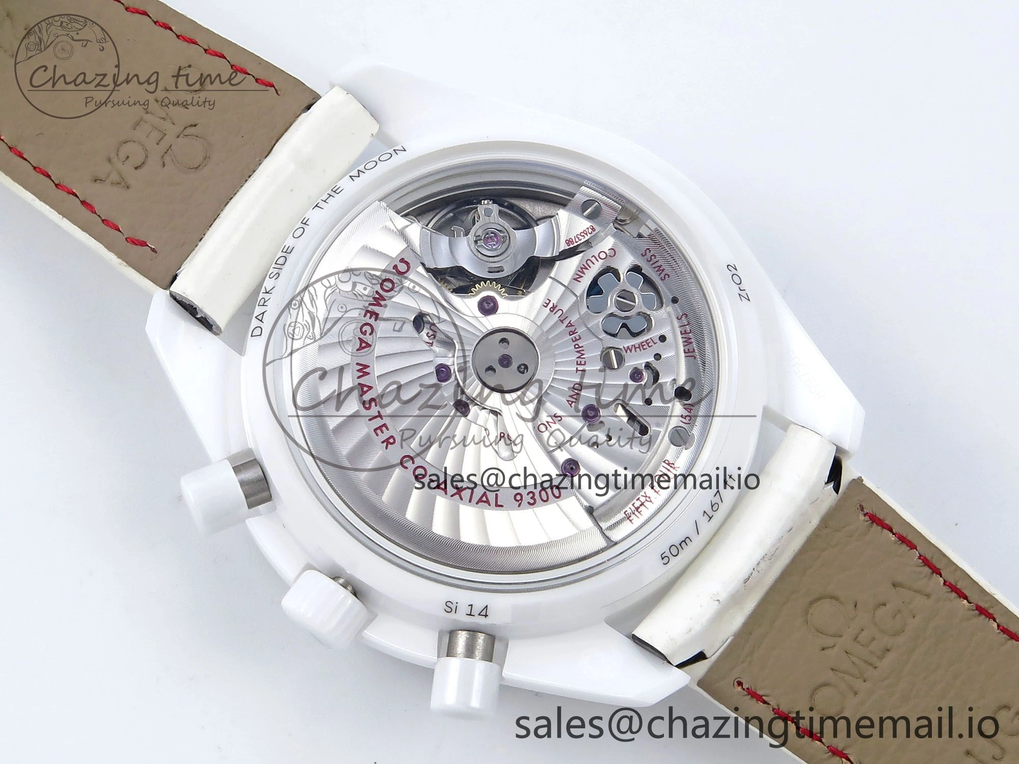 Speedmaster White Side Of The Moon N1F 1:1 Best Edition White Dial White Ceramic on White Leather Strap A9300