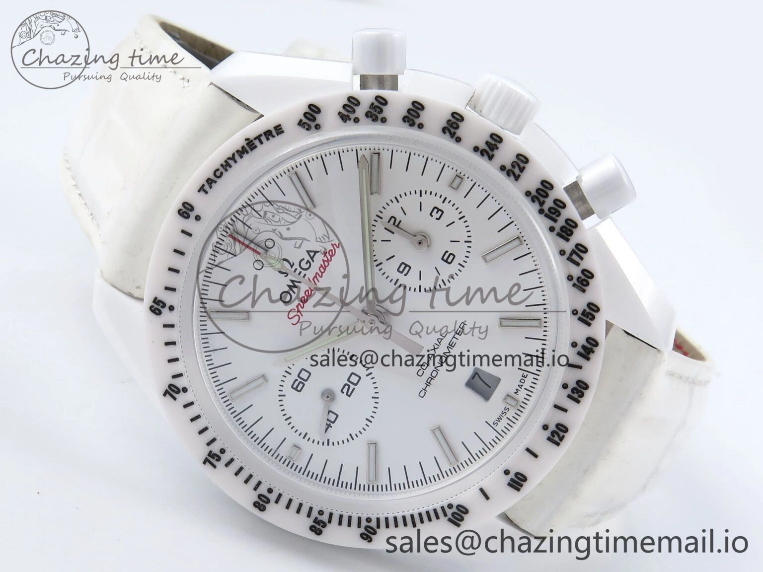 Speedmaster White Side Of The Moon N1F 1:1 Best Edition White Dial White Ceramic on White Leather Strap A9300