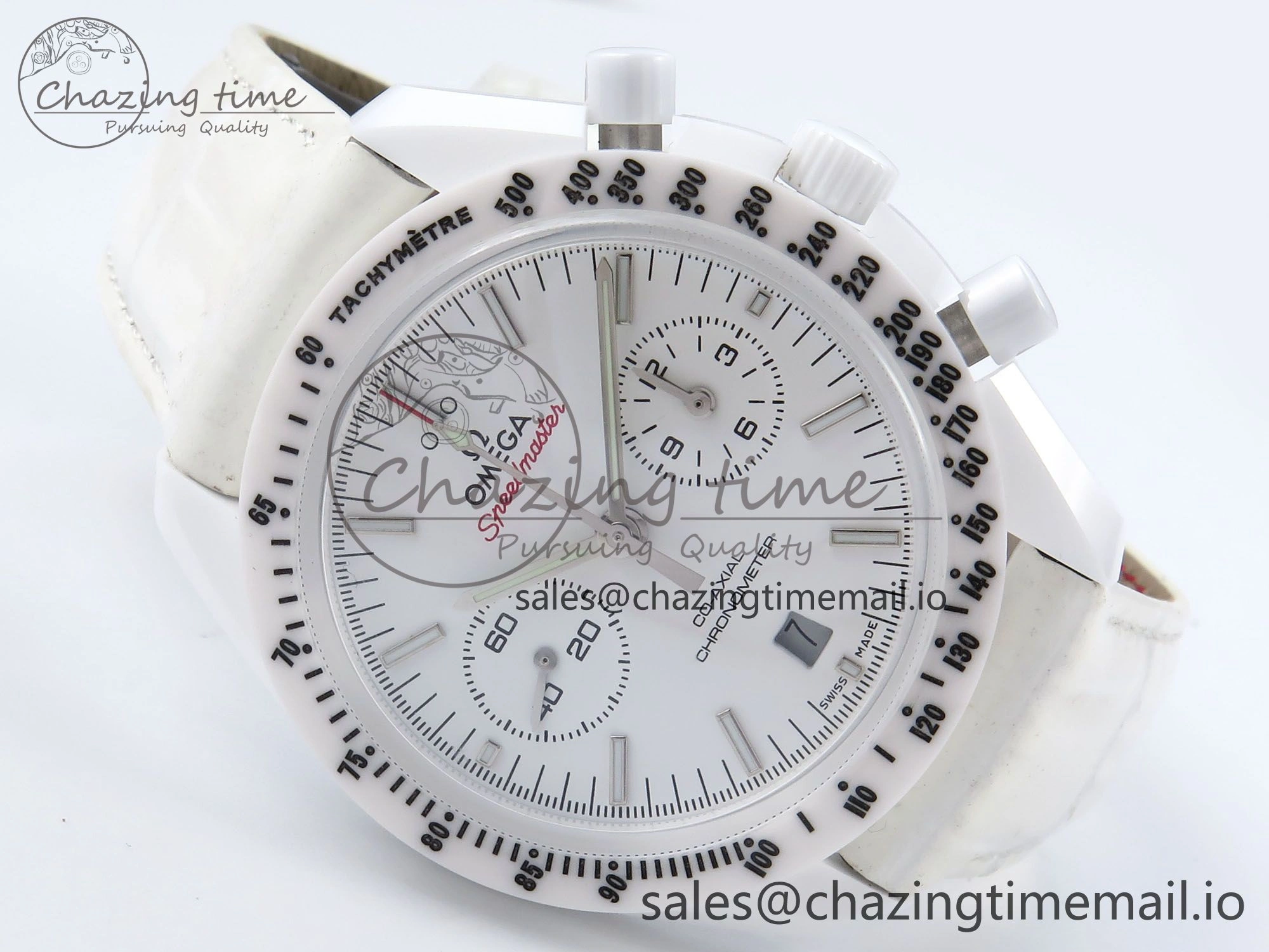 Speedmaster White Side Of The Moon N1F 1:1 Best Edition White Dial White Ceramic on White Leather Strap A9300