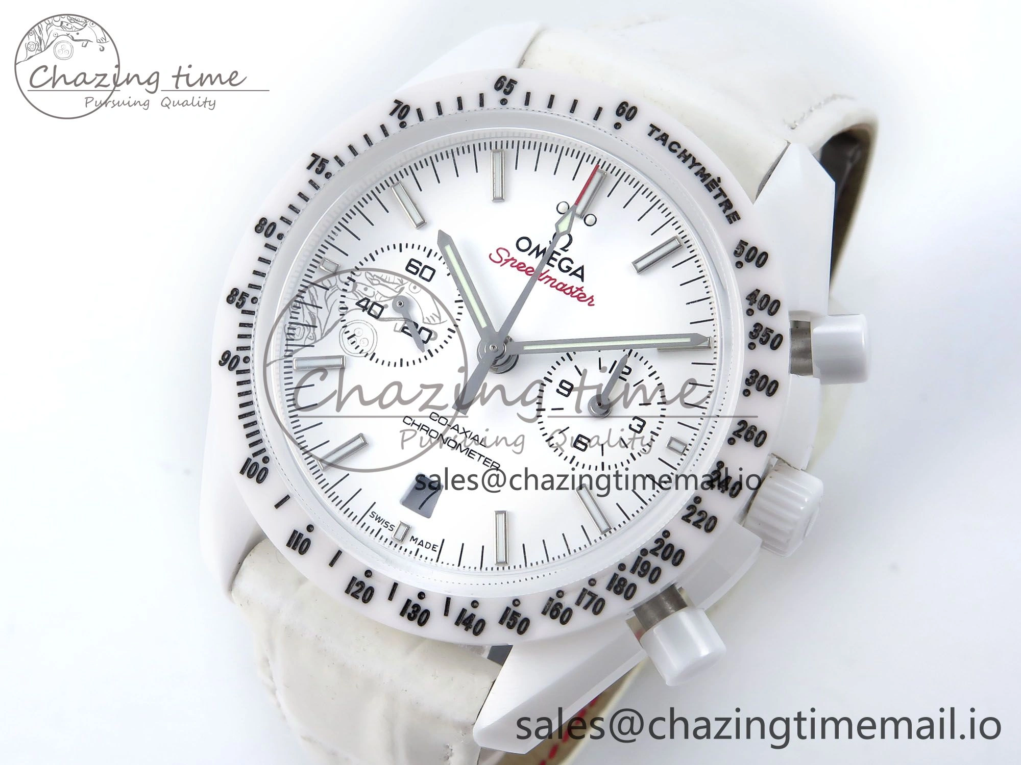 Speedmaster White Side Of The Moon N1F 1:1 Best Edition White Dial White Ceramic on White Leather Strap A9300