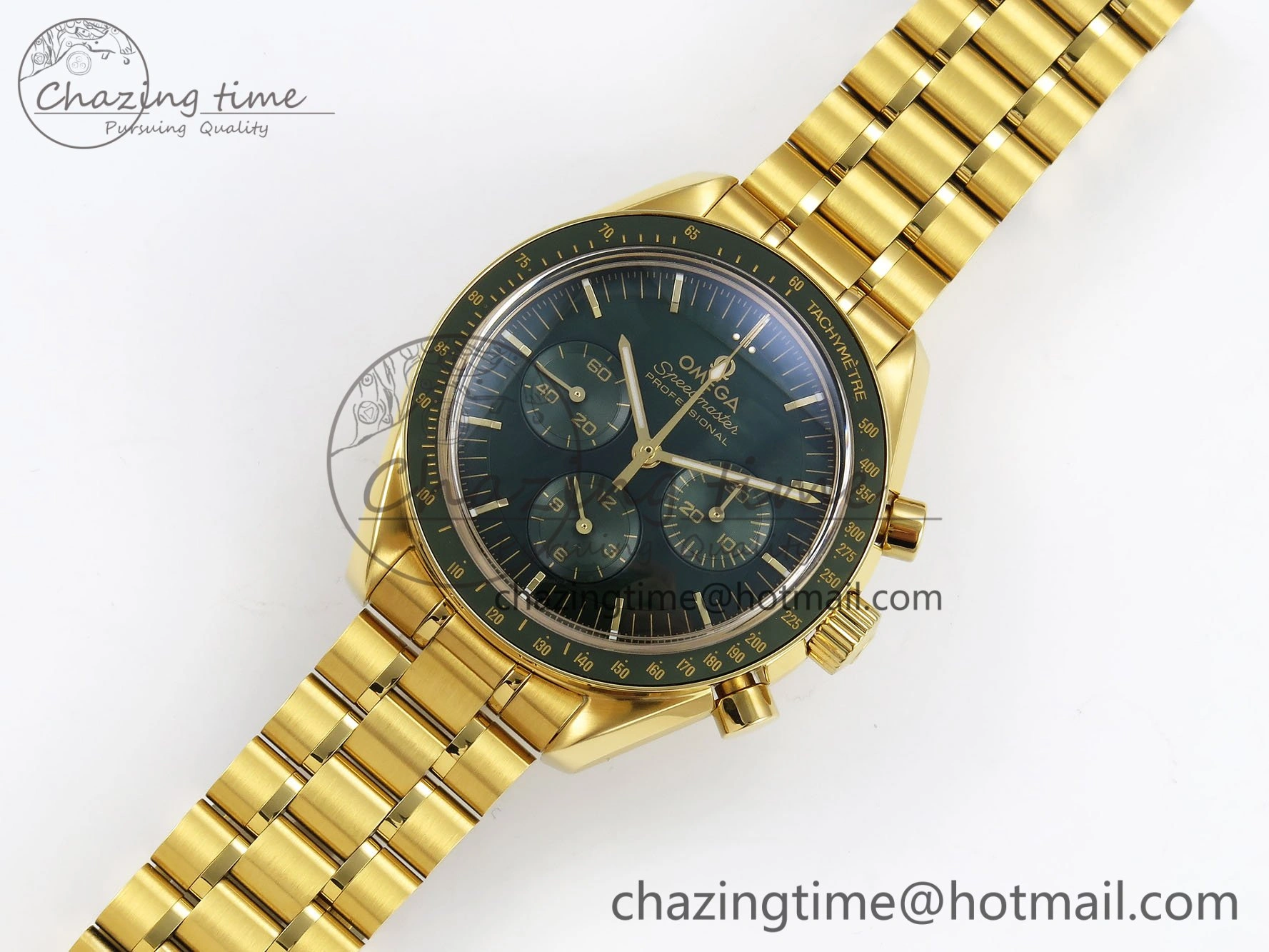 Speedmaster YG RMF Best Edition Green Dial on YG Bracelet Lemania HW