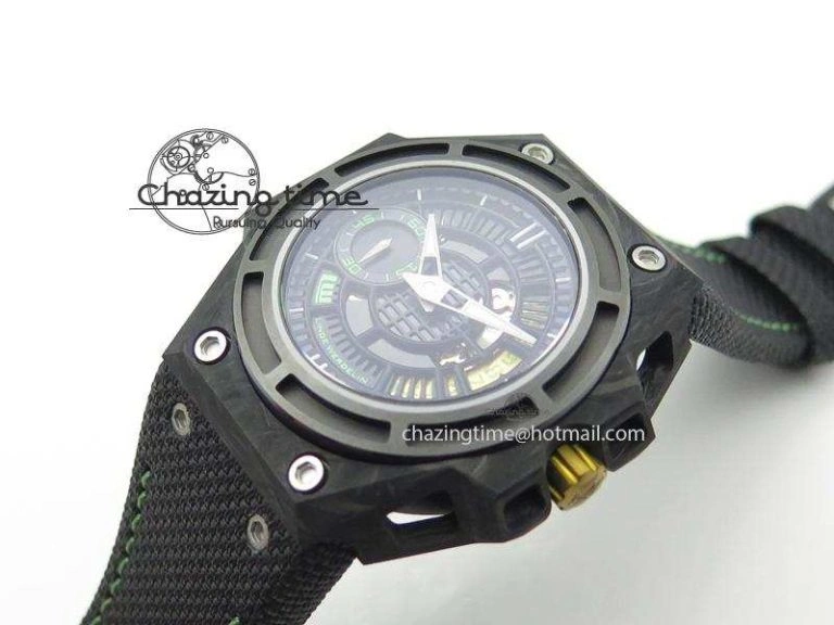 Spidolite II Tech Green Forged Carbon V6F Best Edition On Black Nylon Strap A7750