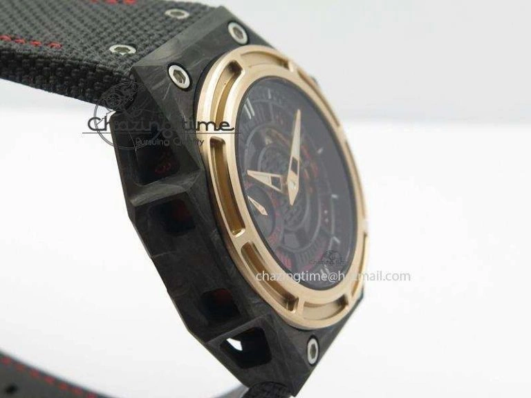 Spidolite Tech Gold Forged Carbon  V6F Best Edition On Black Nylon Strap A7750