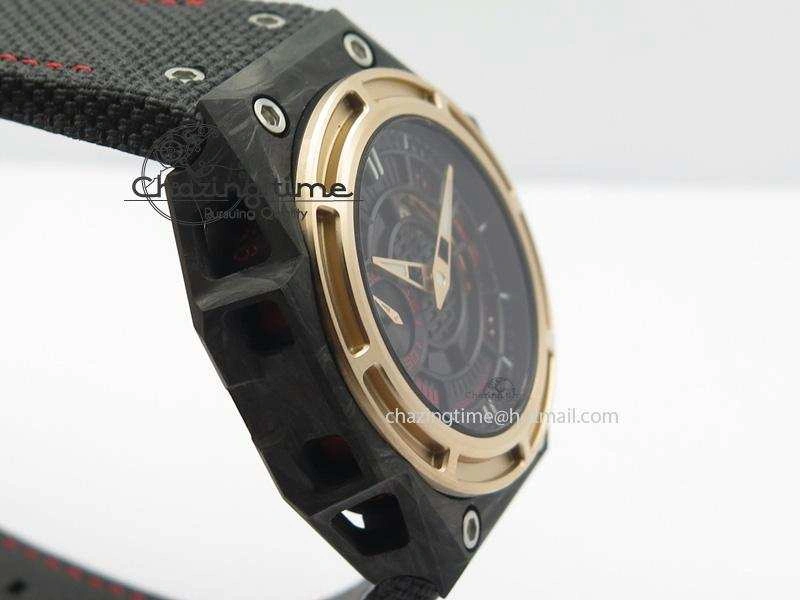 Spidolite Tech Gold Forged Carbon  V6F Best Edition On Black Nylon Strap A7750
