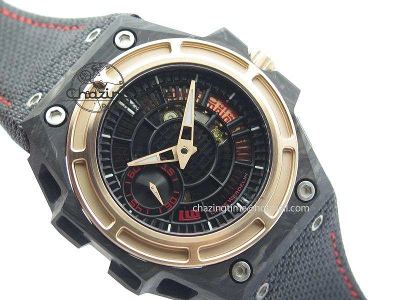 Spidolite Tech Gold Forged Carbon  V6F Best Edition On Black Nylon Strap A7750