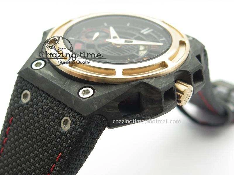 Spidolite Tech Gold Forged Carbon  V6F Best Edition On Black Nylon Strap A7750