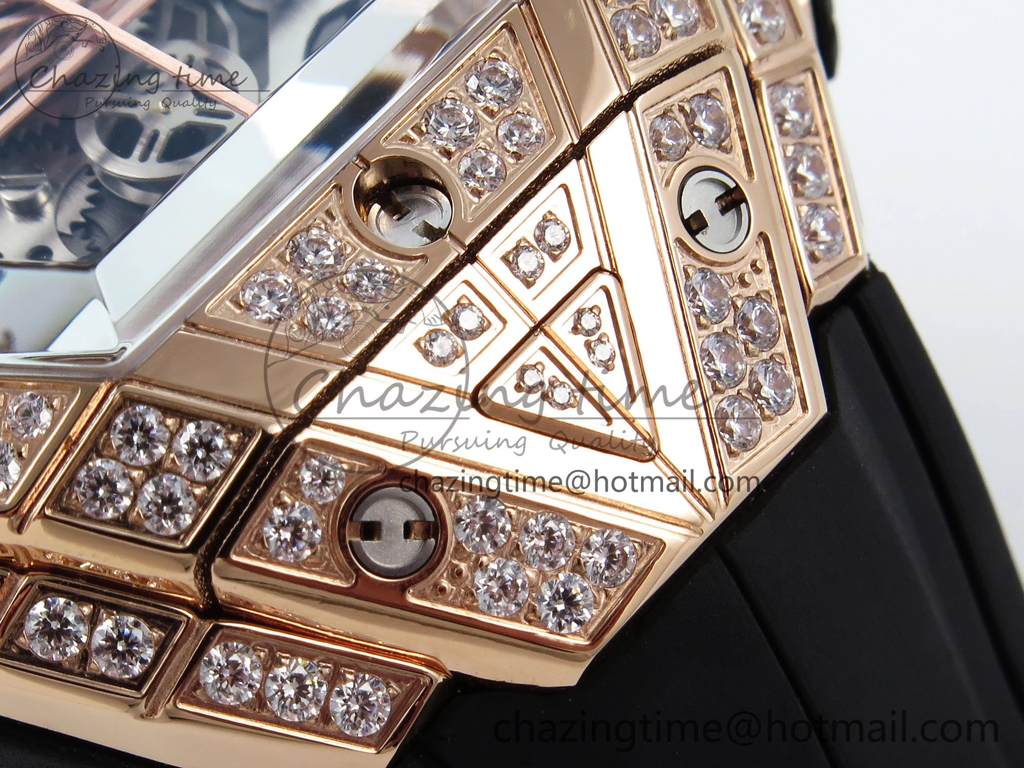 Spirit of Big Bang Sang Bleu RG Full Diamonds BLSF Edition Skeleton Dial on Black Rubber Strap A7750