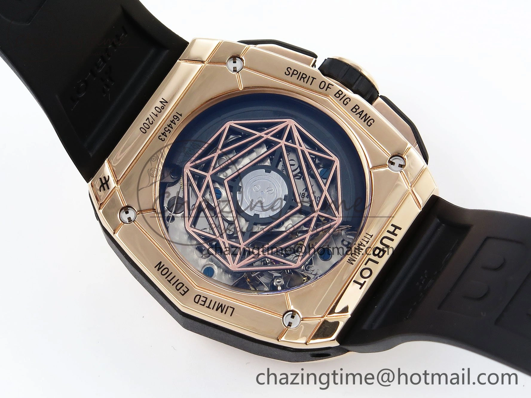 Spirit of Big Bang Sang Bleu RG Full Diamonds BLSF Edition Skeleton Dial on Black Rubber Strap A7750