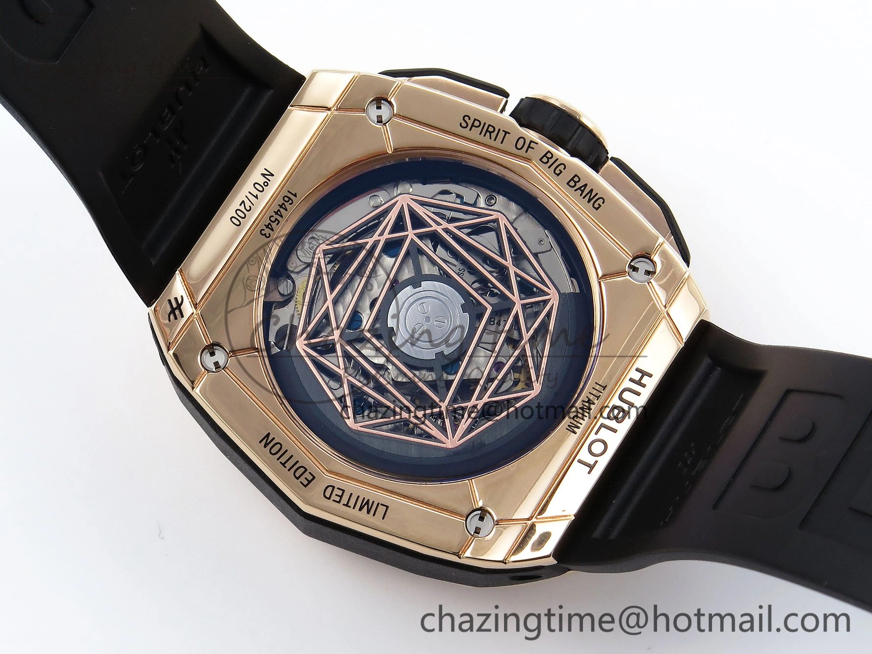 Spirit of Big Bang Sang Bleu RG Full Diamonds BLSF Edition Skeleton Dial on Black Rubber Strap A7750