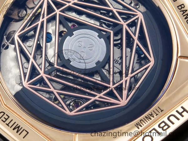 Spirit of Big Bang Sang Bleu RG Full Diamonds BLSF Edition Skeleton Dial on Black Rubber Strap A7750