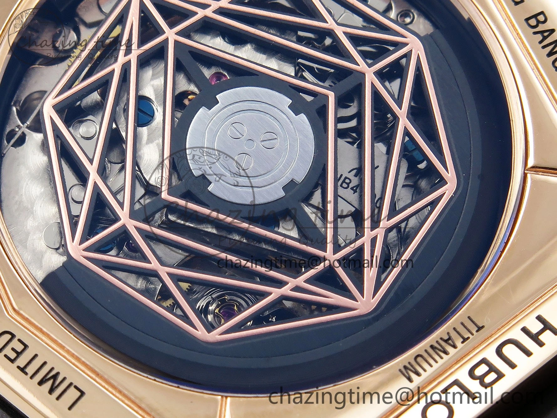 Spirit of Big Bang Sang Bleu RG Full Diamonds BLSF Edition Skeleton Dial on Black Rubber Strap A7750