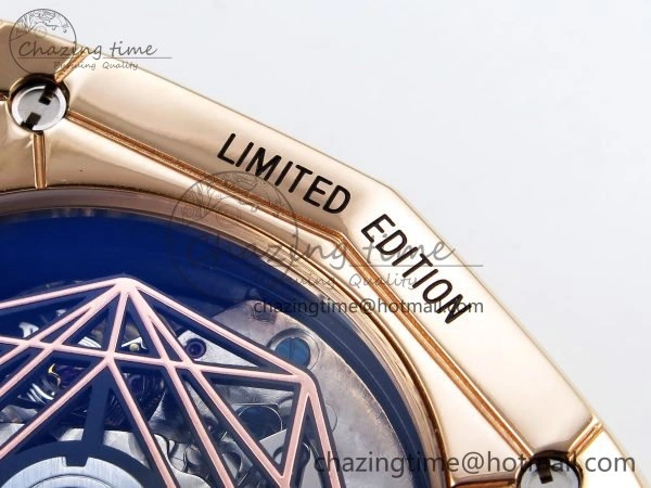 Spirit of Big Bang Sang Bleu RG Full Diamonds BLSF Edition Skeleton Dial on Black Rubber Strap A7750