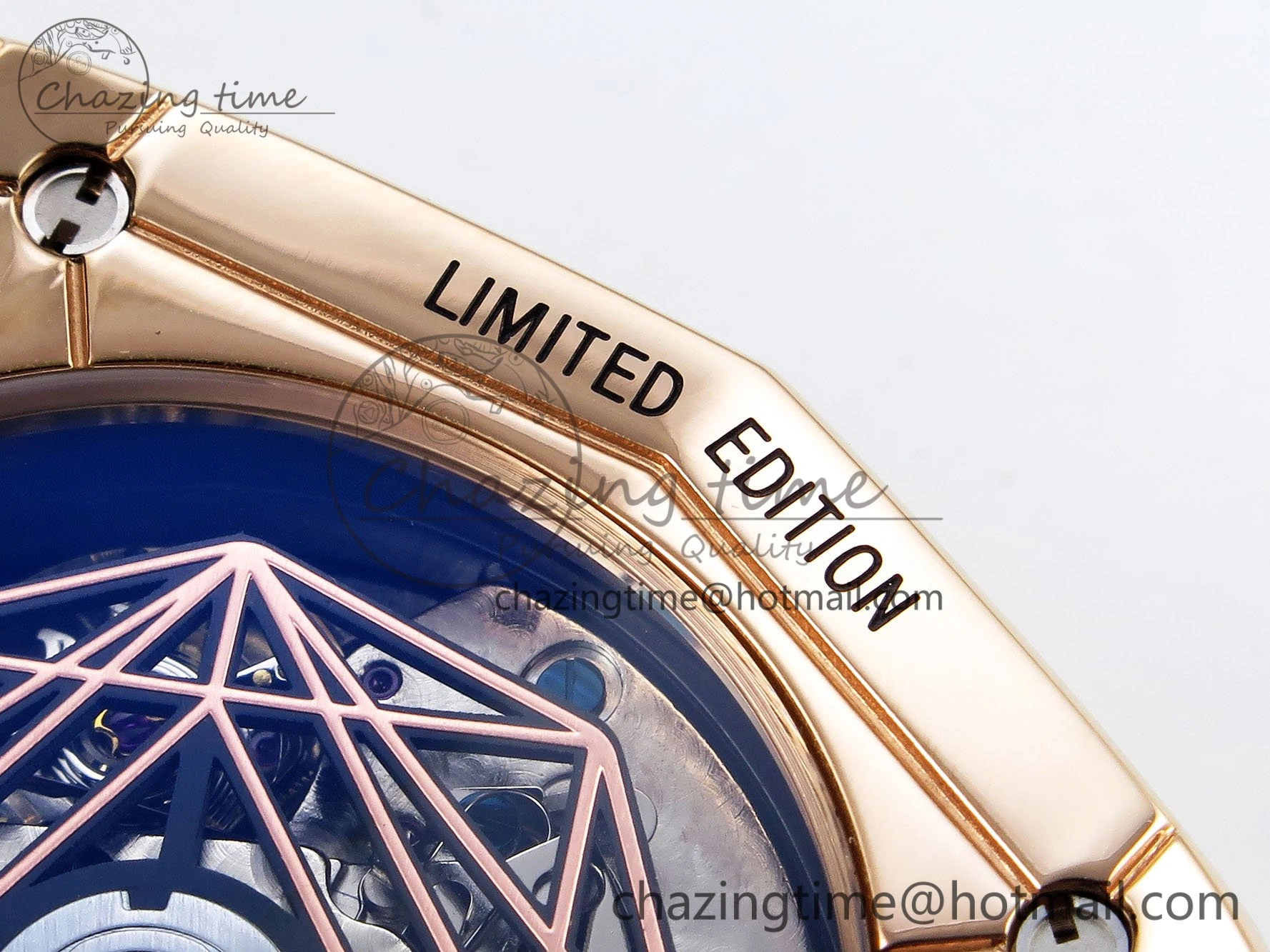 Spirit of Big Bang Sang Bleu RG Full Diamonds BLSF Edition Skeleton Dial on Black Rubber Strap A7750
