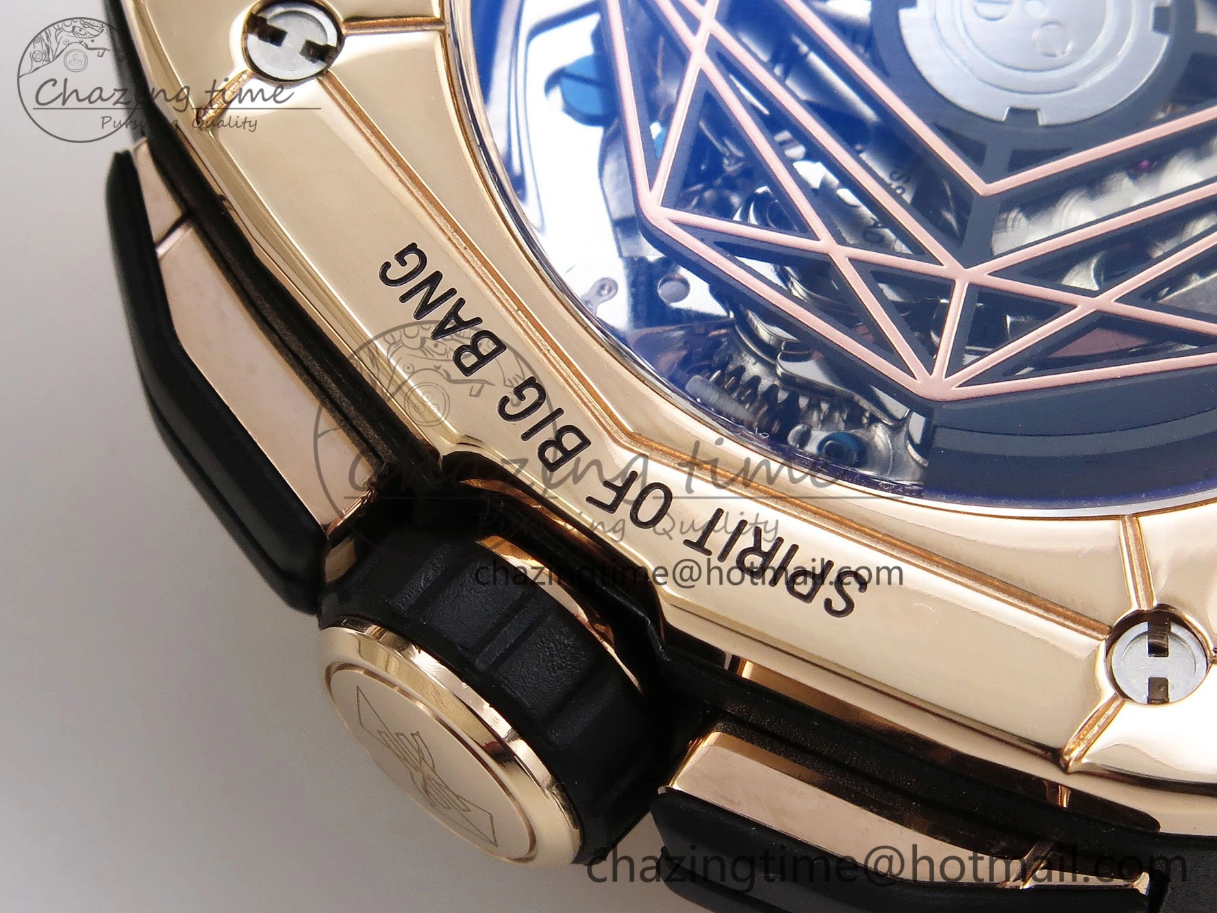 Spirit of Big Bang Sang Bleu RG Full Diamonds BLSF Edition Skeleton Dial on Black Rubber Strap A7750