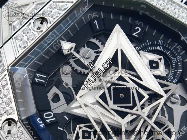 Spirit of Big Bang Sang Bleu SS Full Diamonds BLSF Edition Skeleton Dial on Black Rubber Strap A7750