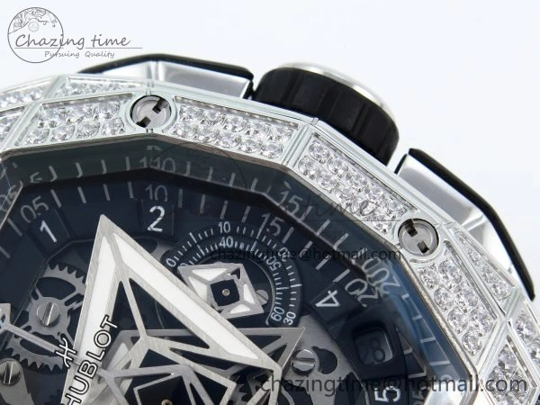 Spirit of Big Bang Sang Bleu SS Full Diamonds BLSF Edition Skeleton Dial on Black Rubber Strap A7750